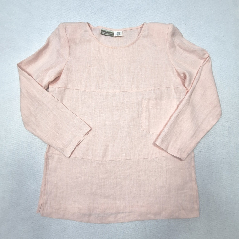 Coldwater Creek Tunic Womens 6 Pink 100% Linen Long Sleeve Pocket Coastal Blouse